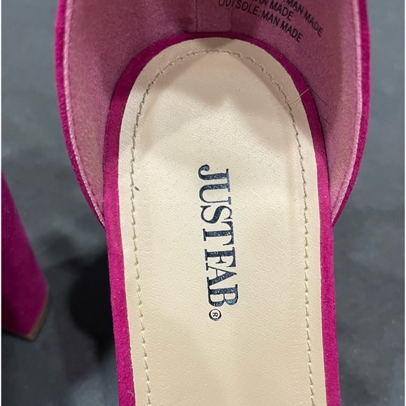 JUST FAB LENA HEELED SANDALS. Raspberry Pink/Suede-Like. Size 9. 4.25” Heel. - Picture 9 of 10